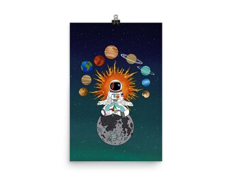 Space Wall Art, Astronaut Print, NASA art, moon painting, outer space, meditation art, midnight gospel, space poster