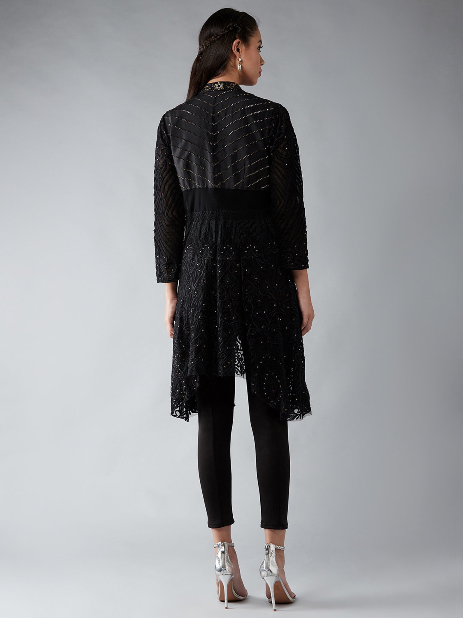 Black silk and net jacket with machine and handembroidery and Etsy