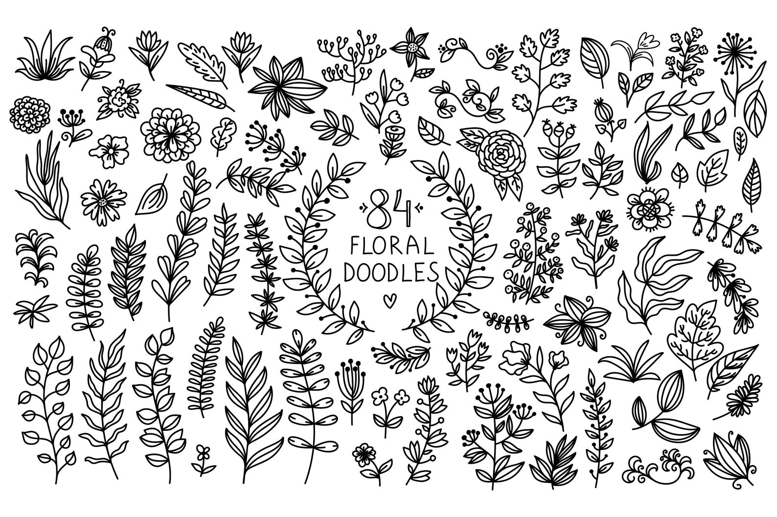 84 floral botanical decorative doodles for design vector eps Etsy