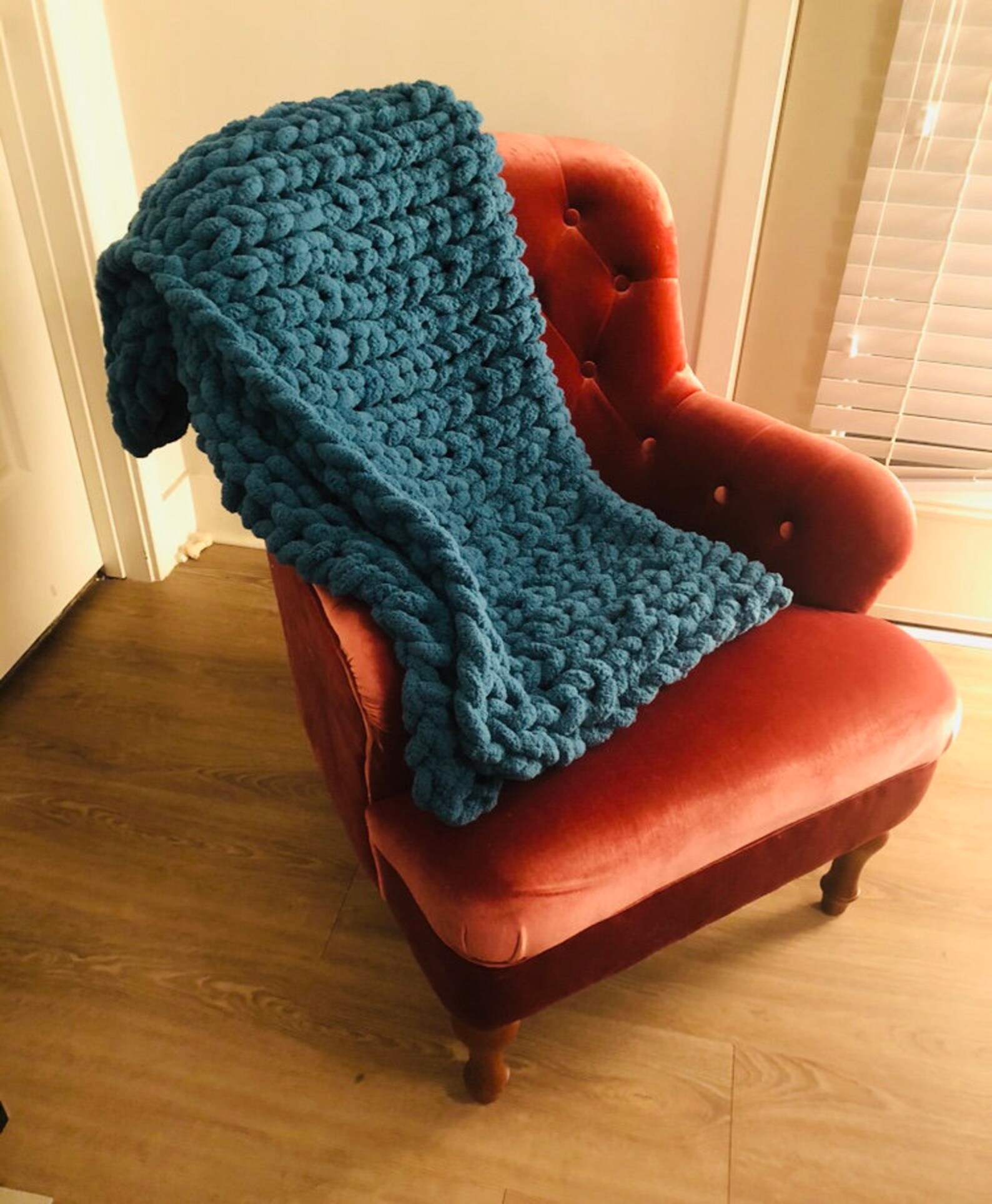 Teal Chunky Chenille Blanket/Throw Etsy