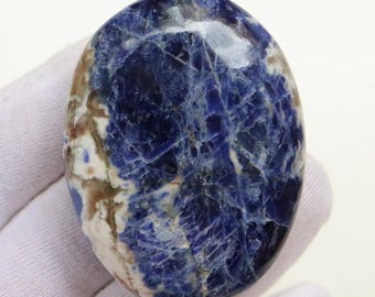 Sodalite Palm Stone, Natural Designer Sodalite Palm Stone, Pocket Crystal Meditation Palm, Throat andThird Eye Chakra Polished Blue Crystal
