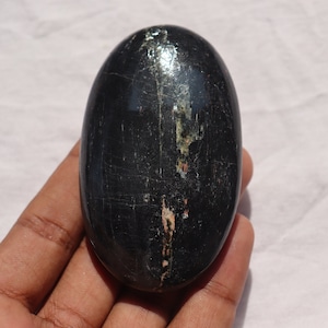 Black Tourmaline with quartz palmstome Stone, Black Tourmaline Crystal, Black Tourmaline palmstone, Protection Crystal, Christmas Gift