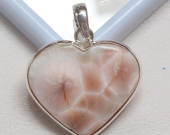 Indonesian Natrolite Silver Heart Pendant, 925 Sterling Silver Pendant, Natural Pink Larimar Thomsonite Pendant, Handmade Pendant