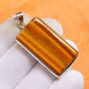 Yellow Tiger Eye Silver Pendant, 925 Sterling Silver Pendant, Natural Tiger Pendant Jewelry, Anniversary Gift, Gift for Her Handmade Pendant