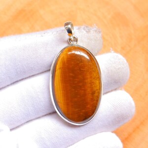Yellow Tiger Eye Silver Pendant, 925 Sterling Silver Pendant, Natural Tiger Pendant Jewelry, Anniversary Gift, Gift for Her Handmade Pendant