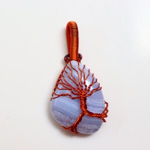 Blue Lace Agate Wire Wrapped Pendant Copper Pendant, Natural Blue Lace Agate Gemstone Pendant, Copper Necklace Pendant Jewelry Loose Jewelry