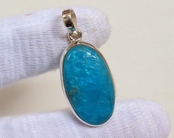 Hochwertiger blauer Apatit-Silberanhänger, 925er Sterlingsilber-Anhänger, natürlicher blauer Apatit-Anhänger, Geburtstagsgeschenk, handgefertigter Anhänger