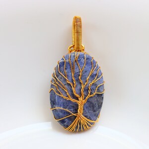 Sodalite Wire Wrapped Pendant, Gold Plated Pendant, Sodalite Crystal, Sodalite Pendant, Sodalite Unpolished Stone, Gemstone For Jewelry
