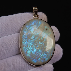 Pendentif pierre de lune arc-en-ciel bleu flashy, pendentif en argent sterling 925, bijoux pierre de lune arc-en-ciel naturel, cadeau d&#39;anniversaire, pendentif fait main