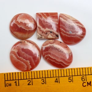 Cabochão de rodocrosita A+ 5 peças, padrões rosa, cabochão de cristal, enrolamento de arame, arte vestível, cristais de cura, fabricação de joias, cura Reiki