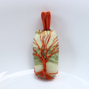 Green Serpentine Wire Wrapped Pendant, Copper Pendant, Natural Banded Green Serpentine Pendant,  Green Serpentine Pendant Healing Crystal.