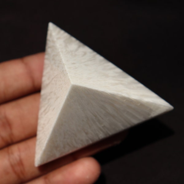 A+ Scolecite Pyramid - Crystal Pyramid, Crystal Grid and Chakra Balancing, Triangular 3 Sided Scolecite Pyramid Crystal, Scolecite Crystal