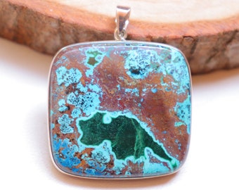 Ciondolo in malachite crisocolla, argento sterling 925, gioielli di design in malachite crisocolla, gioiello con ciondolo in argento malachite, ciondolo fatto a mano