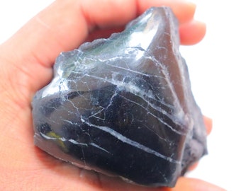 One Side Polished Black Tourmaline, Natural Black Tourmaline Hand Stone, Black Tourmaline Crystal Reverse negativity, Black Tourmaline Stone