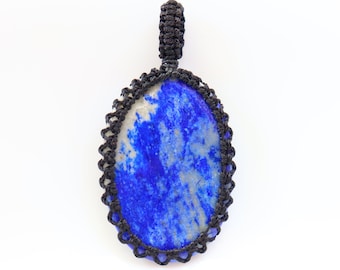 Lapis Lazuli Macrame Pendant, Lapis Lazuli Gemstone, Lapis Lazuli Loose Stone, Loose Gemstone For Jewelry Use, Pocket Stone  Blue & Gold