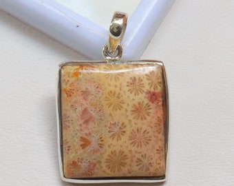 Superb Fossil Coral Pendant, 925 Sterling Silver, Fossil Coral Jewelry, Indonesian Fossil Coral Silver Pendant, Handmade Pendant