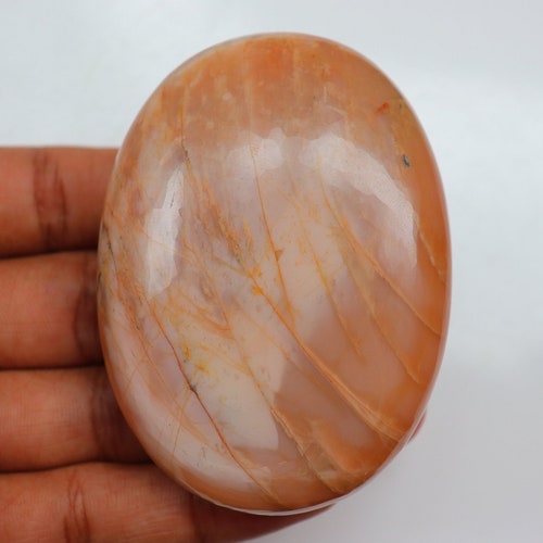 Large Shiny Peach moonstone Palmstone, Polished Moonstone Palm, Healing Palm Stone, buying Moonstone Crystal Palm Stone, Peach Moonstone Crystal