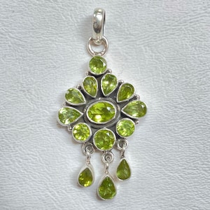Rare Superb Peridot Flower Silver Pendant, 925 Sterling Silver Pendant, Natural Designer Peridot Pendant, August Birthstone Handmade Pendant