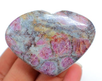 RUBY in Matrix Heartstone, Natural RUBY in Matrix Heart, Self Care, Healing Crystals, Unique Gift, Pocket Stone, Ruby Matrix Heart Stone.