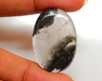 Rare!!! Lodolite Garden Quartz Cabochon, Chlorite Phantom Quartz, Natural Garden Quartz Cabochon, Loose Stone For Jewelry, Lodolite Cabochon