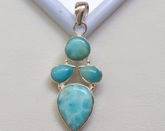 Schöner Blauer Larimar Anhänger, 925 Sterling Silber, Designer Larimar Schmuck, Dominikanische Republik Larimar Silber Anhänger, Handgemachter Anhänger