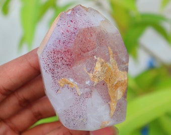 Unique Polished Harlequin Fire Quartz Crystal, Harlequin Disco Quartz, Lepidocrocite  Red Quartz, Lepidocrocite Specimen, Harlequin Specimen