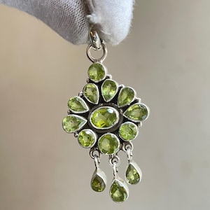 Rare Superb Peridot Flower Silver Pendant, 925 Sterling Silver Pendant, Natural Designer Peridot Pendant, August Birthstone Handmade Pendant