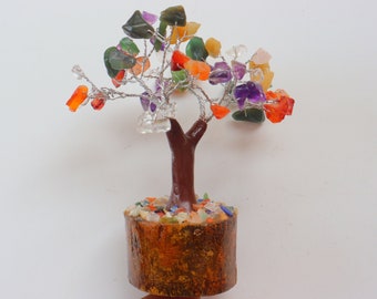 Handmade Rainbow Chakra Tree, 7 Chakra Tree, 60 Stone Gemstone Tree, Gem Tree, Crystal Tree Tree of Chaka Crystal Tree Chakra Tree Sculpture