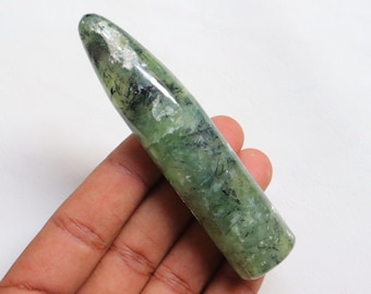 Varita de prehnita con epidota, varita de prehnita natural, piedra de prehnita, chakra del corazón, piedra de meditación, regalo para ella: piedra de masaje de prehnita