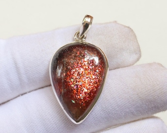 Rare Iolite Sunstone Silver Pendant, 925 Sterling Silver Pendant, Natural Iolite Jewelry, Iolite with Sunstone Sparkles, gemstone pendant.