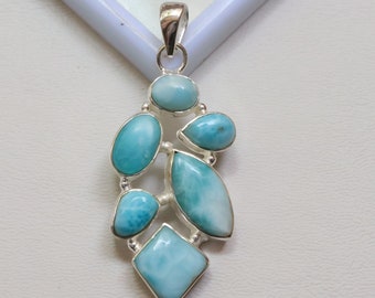 Schöner Blauer Larimar Anhänger, 925 Sterling Silber, Designer Larimar Schmuck, Dominikanische Republik Larimar Silber Anhänger, Handgemachter Anhänger