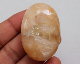 Peach Stilbite Palm Stone, Natural Polished Stilbite Stone, Ethically Sourced, Peach Stilbite with Chatoyant Crystal Stone, Crown Chakra