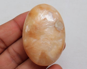Peach Stilbite Palm Stone, Natural Polished Stilbite Stone, Ethically Sourced, Peach Stilbite with Chatoyant Crystal Stone, Crown Chakra