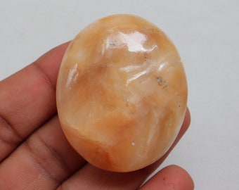 Peach Stilbite Palm Stone, Natural Polished Stilbite Stone, Ethically Sourced, Peach Stilbite with Chatoyant Crystal Stone, Crown Chakra