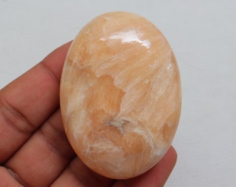 Peach Stilbite Palm Stone, Natural Polished Stilbite Stone, Ethically Sourced, Peach Stilbite with Chatoyant Crystal Stone, Crown Chakra