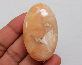 Peach Stilbite Palm Stone, Natural Polished Stilbite Stone, Ethically Sourced, Peach Stilbite with Chatoyant Crystal Stone, Crown Chakra