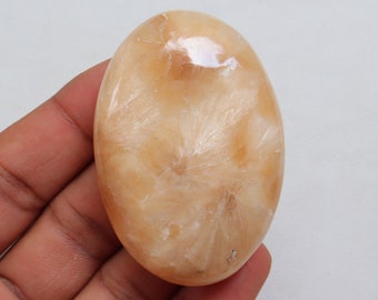 Peach Stilbite Palm Stone, Natural Polished Stilbite Stone, Ethically Sourced, Peach Stilbite with Chatoyant Crystal Stone, Crown Chakra