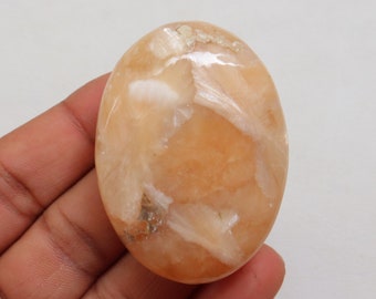 Peach Stilbite Palm Stone, Natural Polished Stilbite Stone, Ethically Sourced, Peach Stilbite with Chatoyant Crystal Stone, Crown Chakra