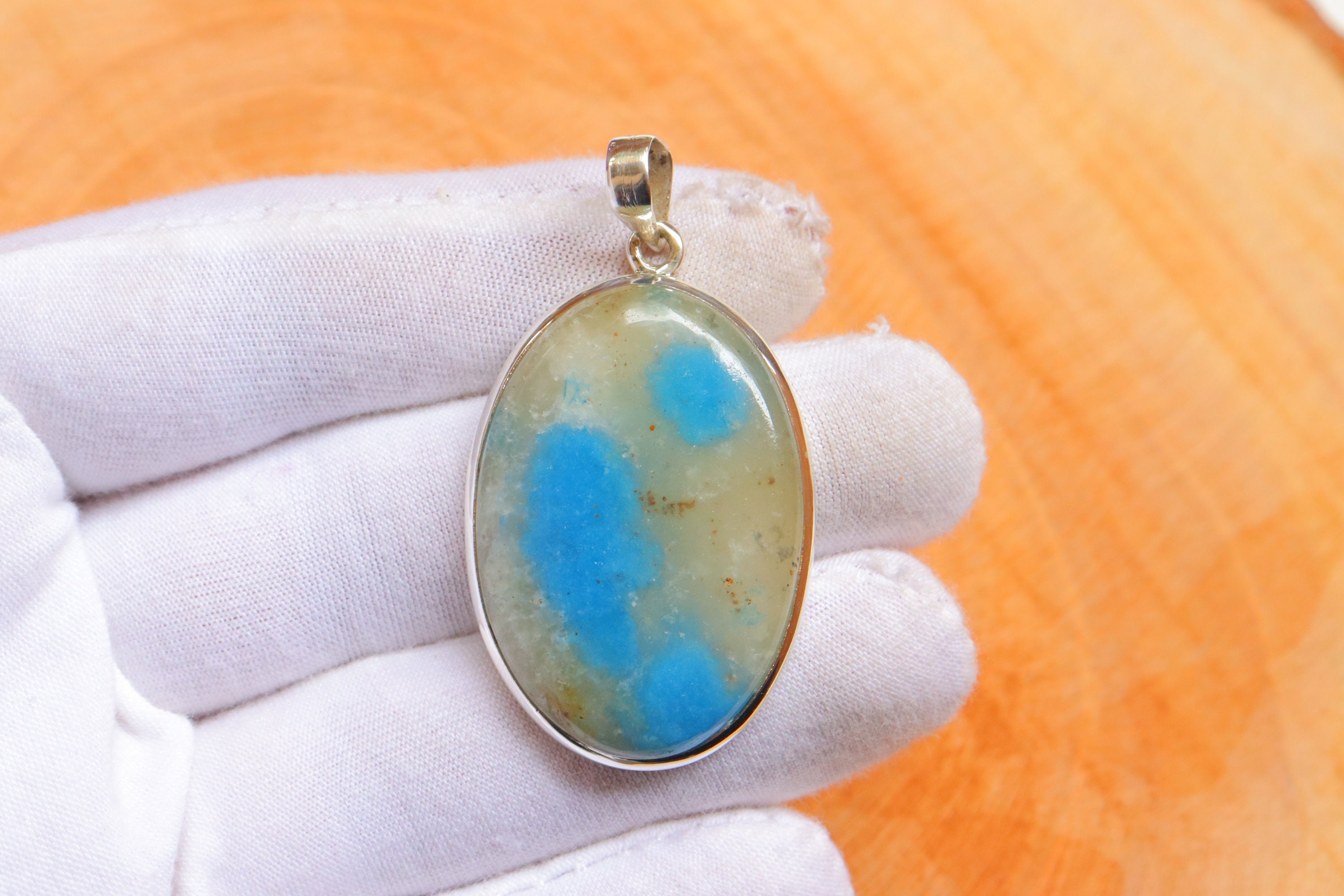 Pendentif Goutte En Jaspe K2 Et Argent 925 - 47 Mm - Bleu Gris Naturel