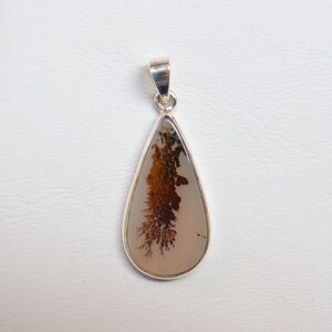 May include: A teardrop-shaped pendant with a silver setting and a brown and white agate stone. The agate has a dendritic pattern.