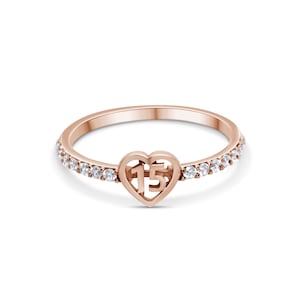 14K Solid Rose Gold Quinceañera Ring 15th Birthday Heart CZ Ring for Women/Girl | Fine Dainty Jewelry