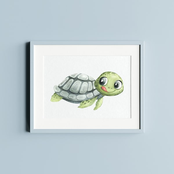 Kinderfoto schildpad, betoverende kinderkamerfoto - kunstprint voor de kinderkamer, babykamer cadeau-idee voor kinderen baby's