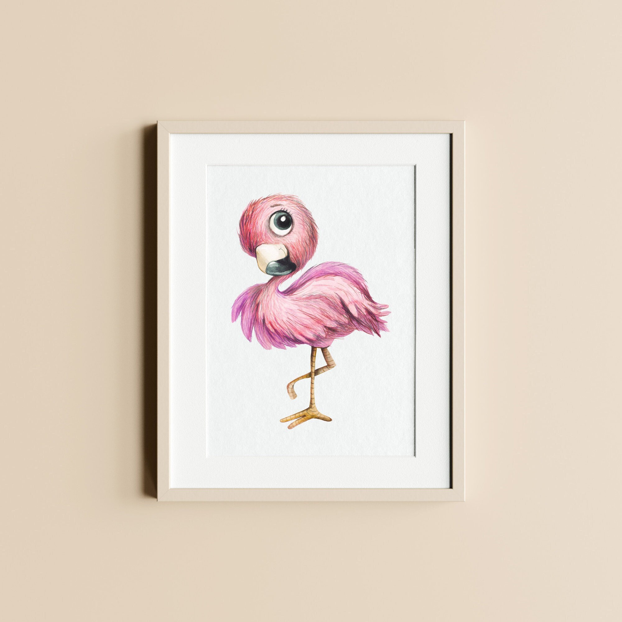 Flamingo watercolor art print - hand-painted children's room picture - painting giclee print children's room decoration art minimalist watercolor print