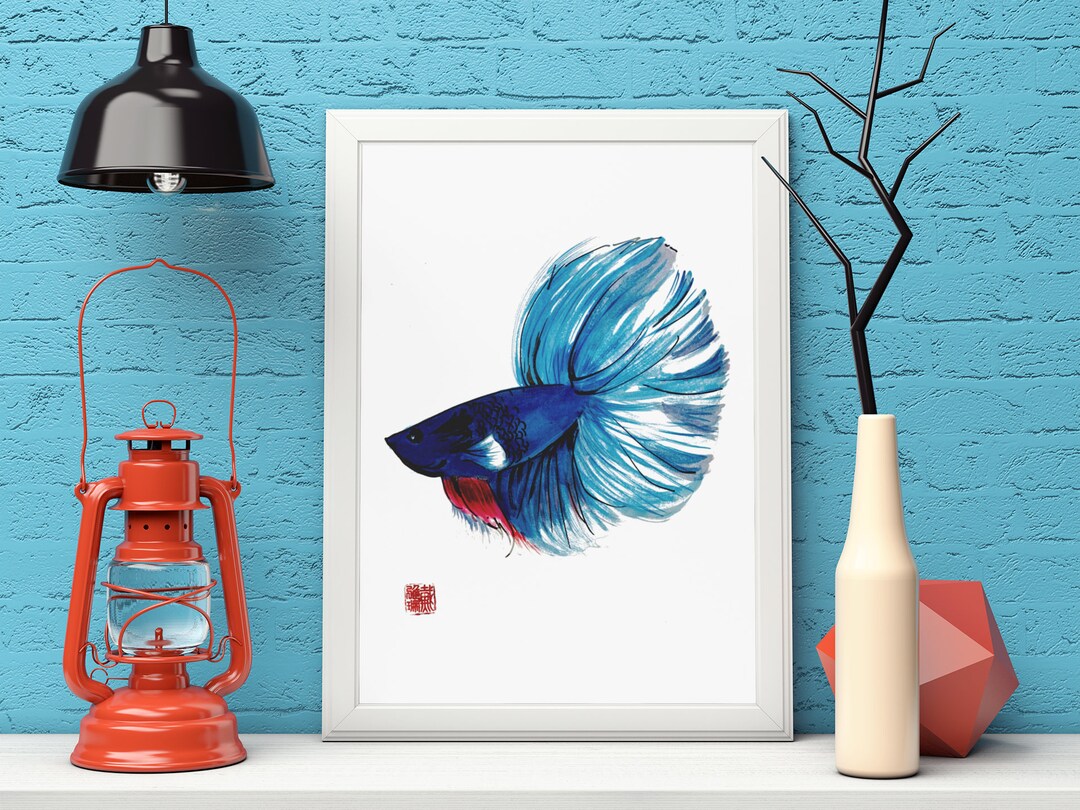 Blue Betta Fish Art/ Betta Fish Painting/ Betta Fish Decor/ Fighting