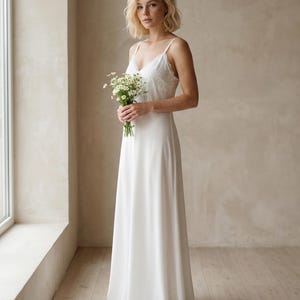 White Satin Bridal Slip Dress, Wedding Nightgown