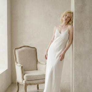 White Satin Bridal Slip Dress, Wedding Nightgown