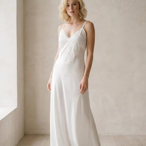 White Satin Bridal Slip Dress, Wedding Nightgown