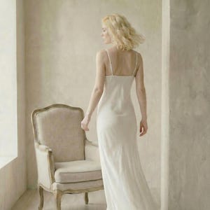White Satin Bridal Slip Dress, Wedding Nightgown