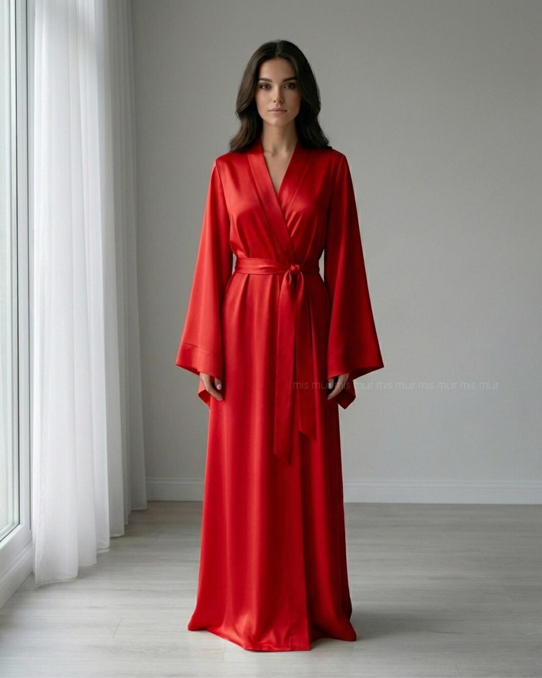 Red Vs Robe Red Satin Bridal Robe Floor Length, Luxury Wedding Getting Ready Kimono ...