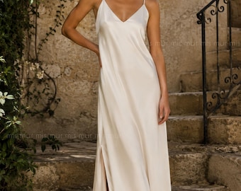White Satin Bridal Set with Long Robe and Maxi Slip Dress